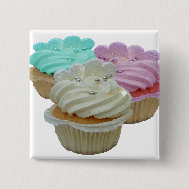 Bóton Quadrado 5.08cm Cupcakes e corações (Frente)