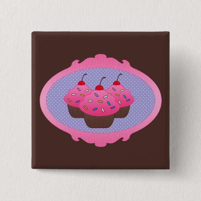Bóton Quadrado 5.08cm Cupcakes em um quadro (Frente)