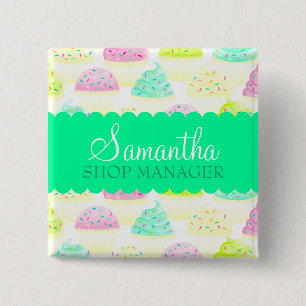 Bóton Quadrado 5.08cm Cupcakes N Sprinkles Nome Personalizado Pino do Cr
