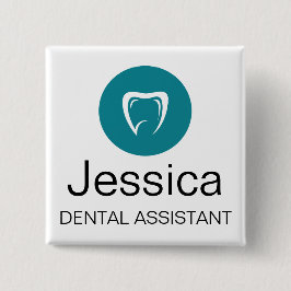 Bóton Quadrado 5.08cm Custom Dental Assistant Name Badge Tooth Logo