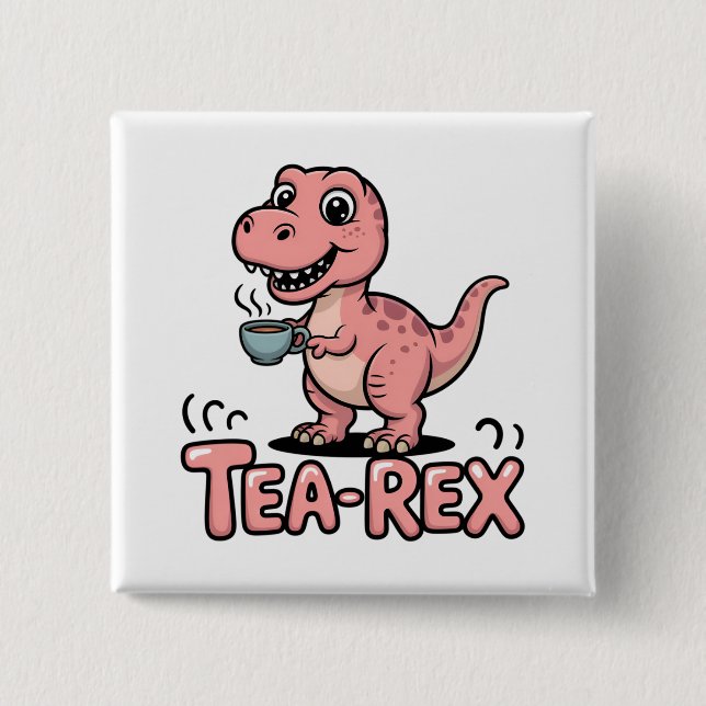 Bóton Quadrado 5.08cm Cute Tea-Rex Dinossauro Rosa – Beba Feliz! (Frente)