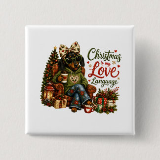 Bóton Quadrado 5.08cm Dachshund Christmas is My Love Language
