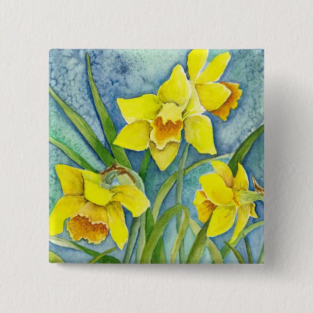 Bóton Quadrado 5.08cm Daffodils Pin (Frente)