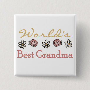 Bóton Quadrado 5.08cm Daisies e Rosas World Best Grandma