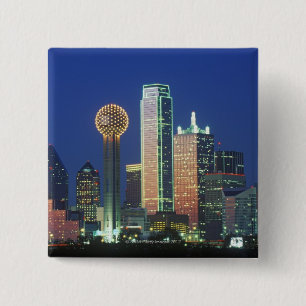 Bóton Quadrado 5.08cm 'Dallas, skyline de TX na noite com reunião Tower