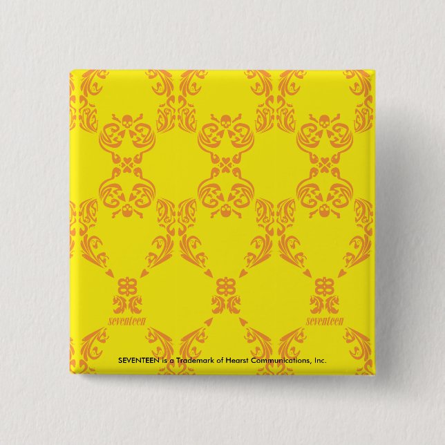Bóton Quadrado 5.08cm Damasco amarelo alaranjado (Frente)