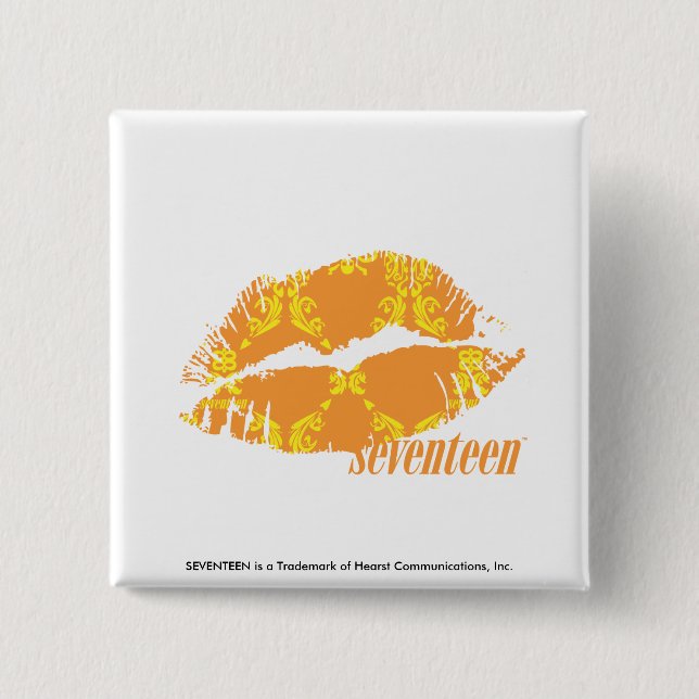 Bóton Quadrado 5.08cm Damasco laranja-amarelo (Frente)