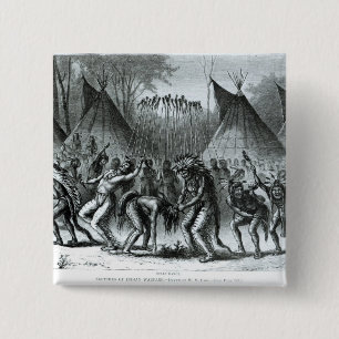Bóton Quadrado 5.08cm Dança do escalpe 'dos esboços do indiano Warfare