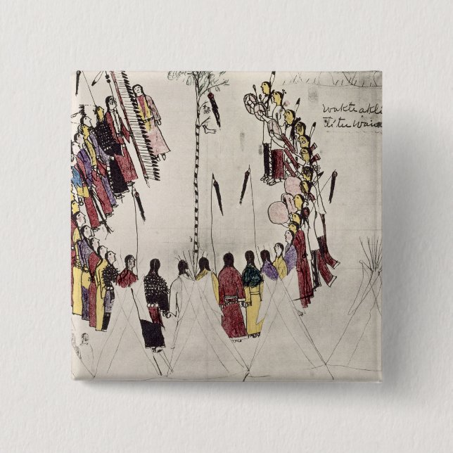 Bóton Quadrado 5.08cm Dança do escalpe ou dança da vitória (tinta no (Frente)