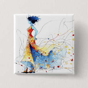 Bóton Quadrado 5.08cm Dançarina de Flamenco em Aquarela – Alegria em Mov