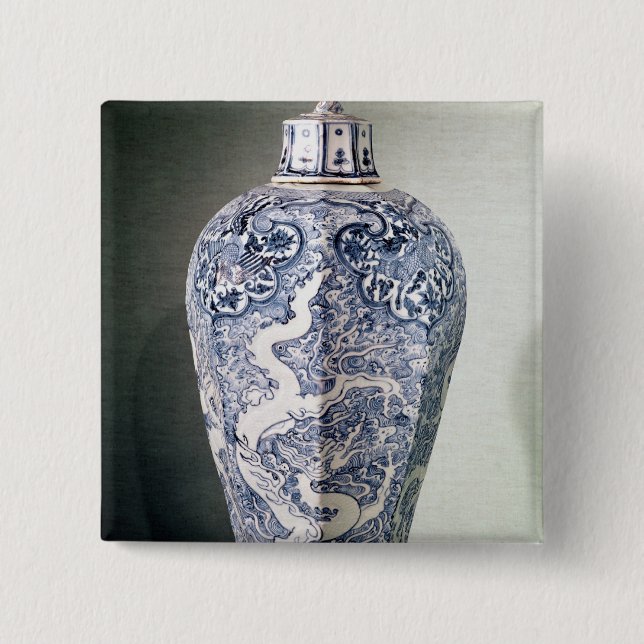 Bóton Quadrado 5.08cm De "vaso octogonal Mei- P'ing" com branco (Frente)