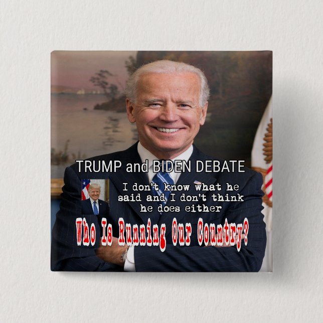 Bóton Quadrado 5.08cm Debate sobre Trump e Biden (Frente)