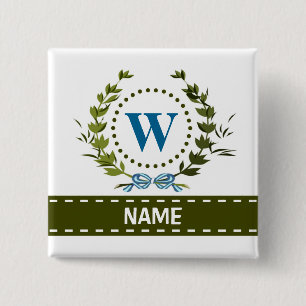 Bóton Quadrado 5.08cm Delicar Ivy Wreath e o nome do Arco com Monograma