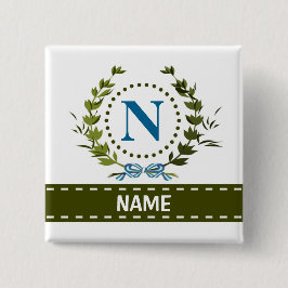 Bóton Quadrado 5.08cm Delicar Ivy Wreath e o nome do Arco com Monograma 
