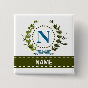 Bóton Quadrado 5.08cm Delicar Ivy Wreath e o nome do Arco com Monograma