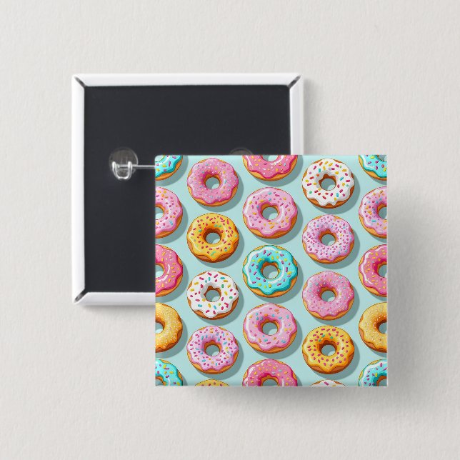 Bóton Quadrado 5.08cm Deliciosos donuts de creme azuis (Frente & Verso)