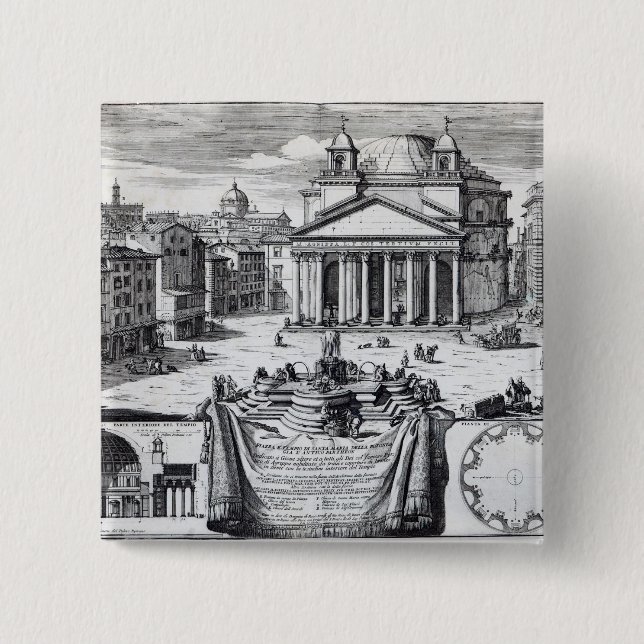Bóton Quadrado 5.08cm Della Rotonda da praça com uma ideia do panteão (Frente)