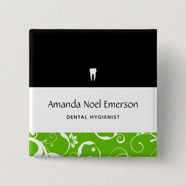 Bóton Quadrado 5.08cm Dental Office Funcionarios Pro Damask (Frente)
