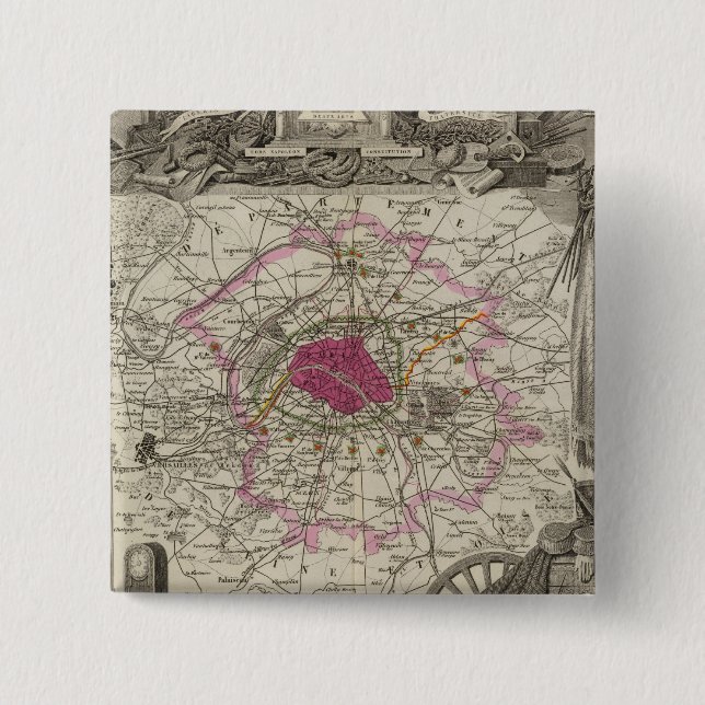 Bóton Quadrado 5.08cm Departamento de La Seine (Frente)