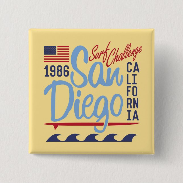 Bóton Quadrado 5.08cm Desafio do Surf San Diego de 1986 (Frente)