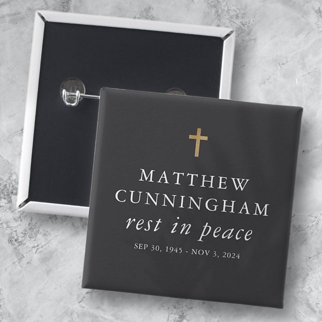 Bóton Quadrado 5.08cm Descanso Funeral Memorial Na Paz Cruz Simples Mode (Criador carregado)