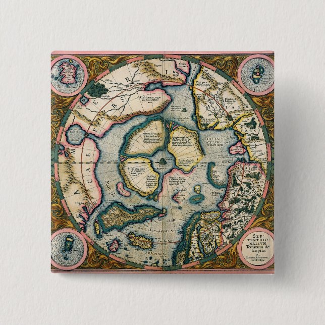Bóton Quadrado 5.08cm Descriptio do terrarum de Septentrionalium, mapa (Frente)