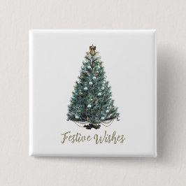 Bóton Quadrado 5.08cm Desejos Festivos. Desenho de árvore de Natal