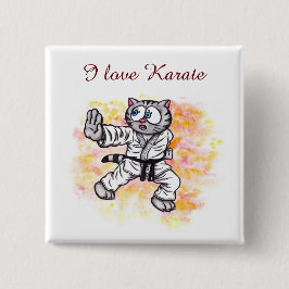 Bóton Quadrado 5.08cm desenho animado a aquarela Karate Kitten