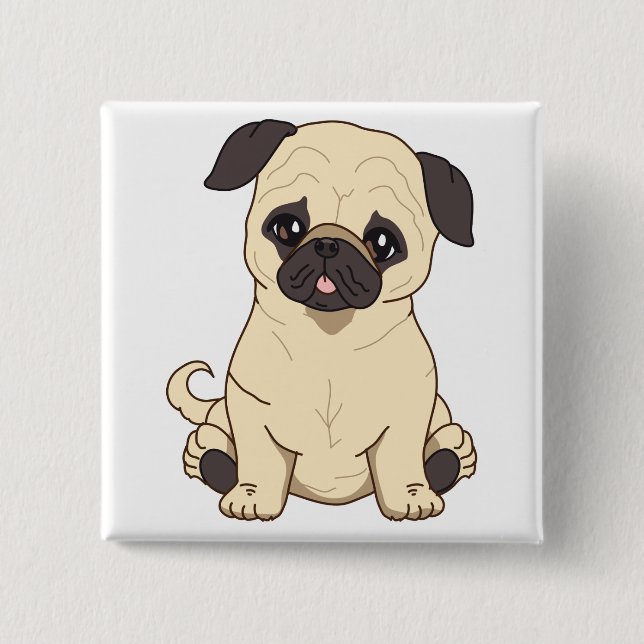 Bóton Quadrado 5.08cm Desenho do Pug por edição limitada de Pablo (Frente)