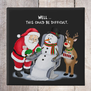Bóton Quadrado 5.08cm Desenho engraçado do Papai Noel fazendo coleta de