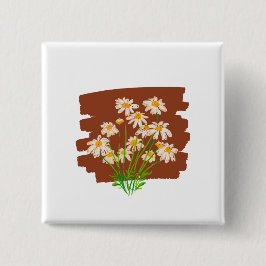 Bóton Quadrado 5.08cm Desenho floral rústico em fundo marrom