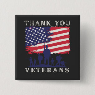 Bóton Quadrado 5.08cm Desenho personalizado: Obrigado Veteranos Bandeira