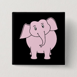 Bóton Quadrado 5.08cm Desenhos animados de um elefante cor-de-rosa