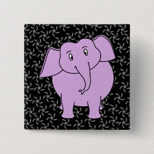 Bóton Quadrado 5.08cm Desenhos animados roxos do elefante. Fundo floral
