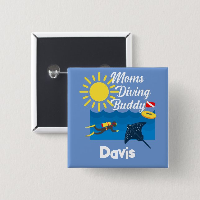 Bóton Quadrado 5.08cm Design Buddy de Diving do Mães - Botão Magnet Quad (Frente & Verso)