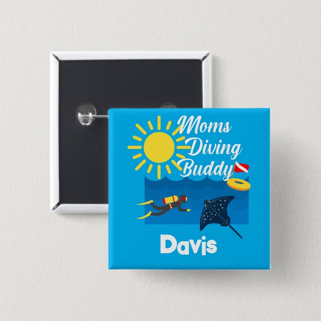 Bóton Quadrado 5.08cm Design Buddy de Diving do Mães - Botão Magnet Quad (Frente & Verso)