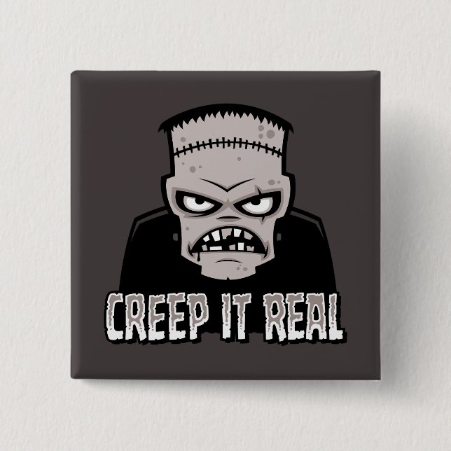 Bóton Quadrado 5.08cm Design Clássico de Terror Creep It Real Frankenste (Frente)