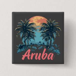 Bóton Quadrado 5.08cm Design da Ilha Aruba (Versão 2) - Botão Quadrado