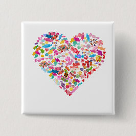 Bóton Quadrado 5.08cm Design de Coração em Forma de Doce Presentes do Di