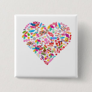 Bóton Quadrado 5.08cm Design de Coração em Forma de Doce Presentes do Di