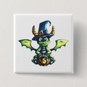 Bóton Quadrado 5.08cm Design de Dragão de Halloween