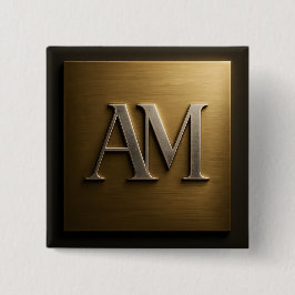Bóton Quadrado 5.08cm Design de Metal Dourado Polido Monograma AM