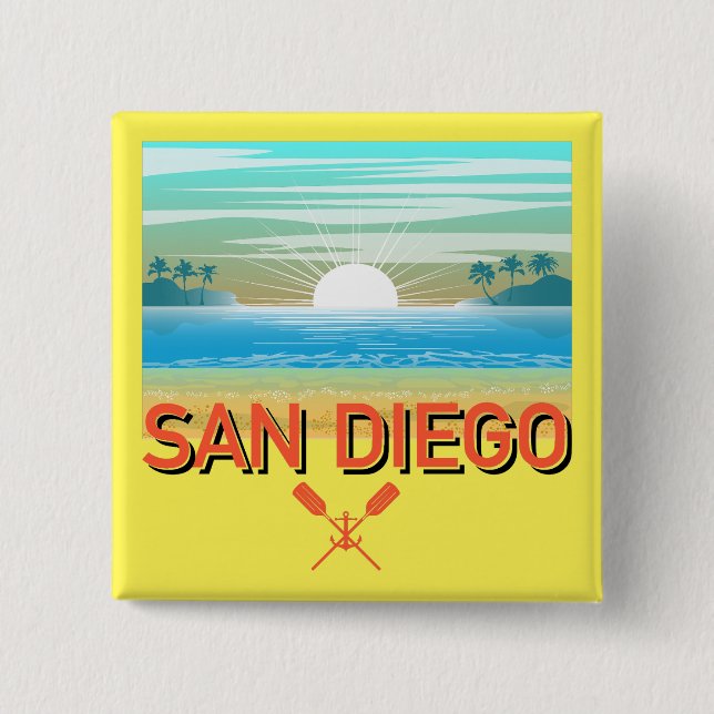 Bóton Quadrado 5.08cm Design de San Diego - Botão Quadrado (Frente)