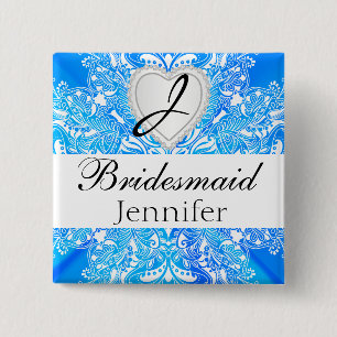 Bóton Quadrado 5.08cm Design de Satin Azul do Partido Bridal Monograma