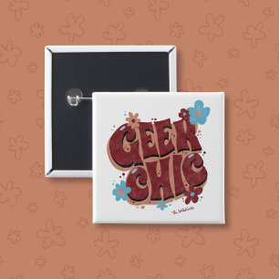 Bóton Quadrado 5.08cm Design de texto Floral Com geek Chic