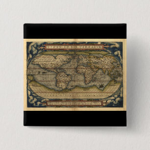 Bóton Quadrado 5.08cm Design do Atlas Histórico do Mapa do Mundo de Vin