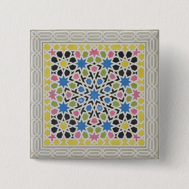 Bóton Quadrado 5.08cm Design do mosaico do Alhambra, 'do Arabian (Frente)