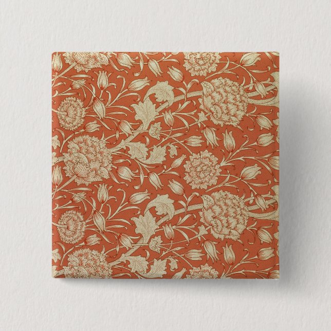 Bóton Quadrado 5.08cm Design do papel de parede da tulipa, 1875 (Frente)