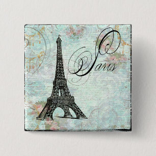 Bóton Quadrado 5.08cm Design francês de Paris La Tour Eiffel