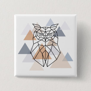 Bóton Quadrado 5.08cm Design geométrico da coruja